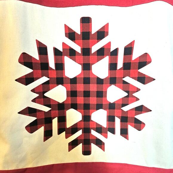 X-Large Christmas Red & Black Buffalo Plaid Snowflake Toy Bag with Drawstring - Picture 4 of 7